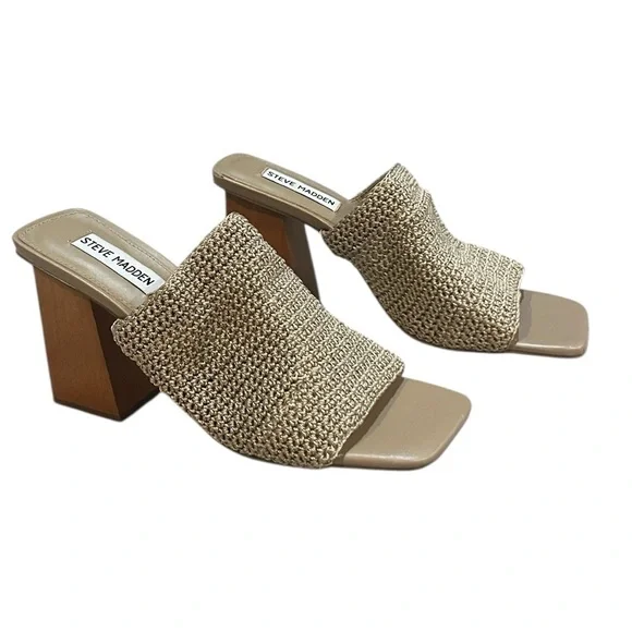 Steve Madden Taupe Realize Crochet Block-Heel Sandals Size - Picture 13 of 15